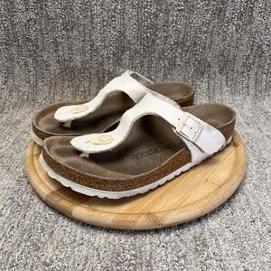 Birkenstock Gizeh Sandals Shoes Womens Size 7 White Thong Cork Footbed Vegan 38